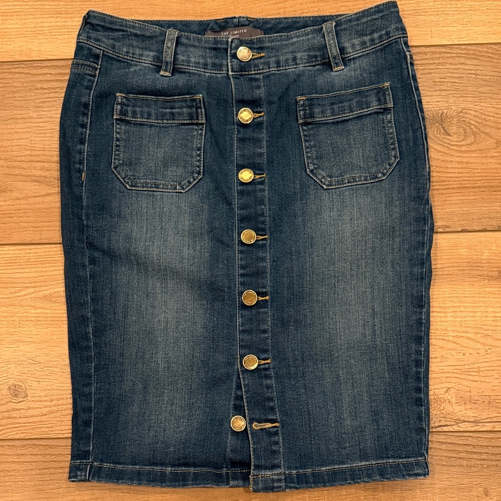 The Limited Blue Button-Front Pencil Skirt - Picture 2 of 11